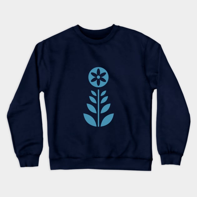 Scandinavian Retro Flowers Light Blue on Beige Crewneck Sweatshirt by Pinkdeer